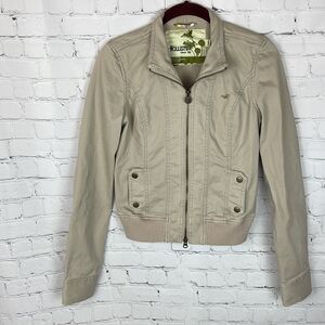 Hollister Khaki Zip Up Jacket Size Small